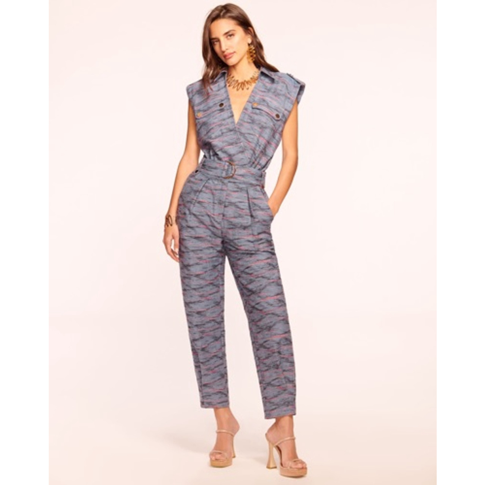 Women's Ramy Brook Blue Orange Striped Aviana Jumpsuit S